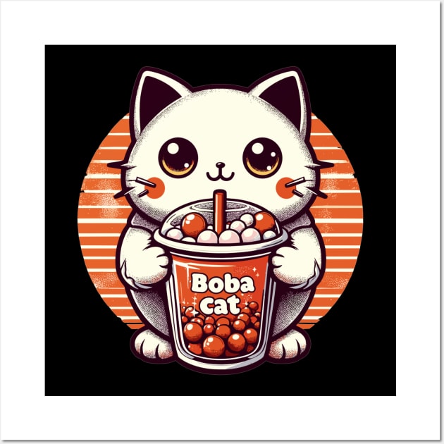 Boba Cat with Milk Tea Wall Art by AlephArt